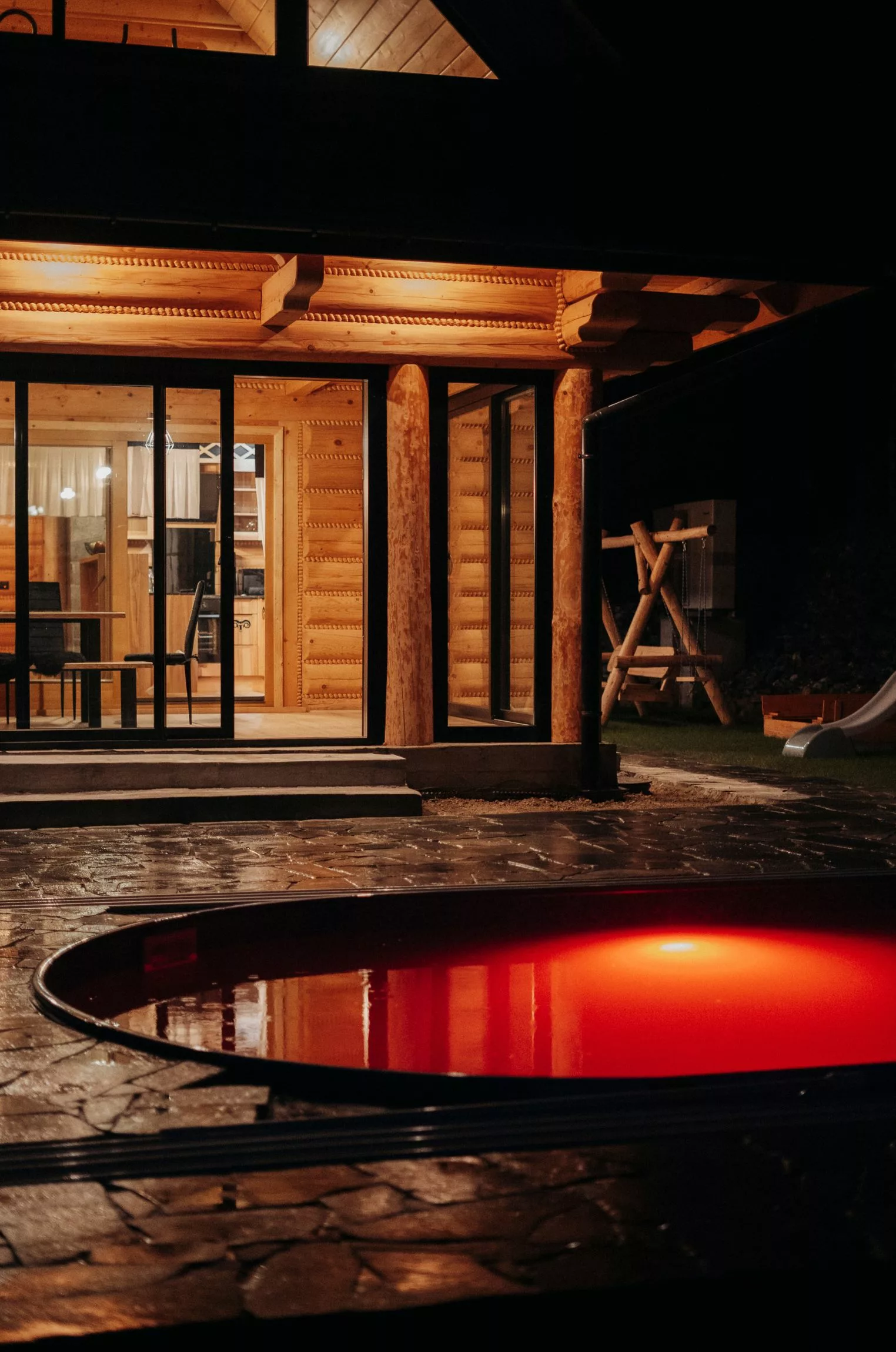 SPAcowka - outside, night, swimming pool SPAcowka - close outside, night, swimming pool